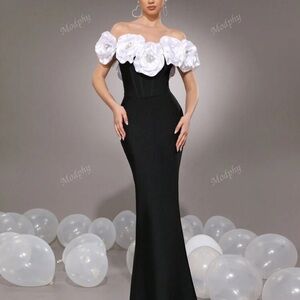 Elegant Black and White Off-Shoulder Dress